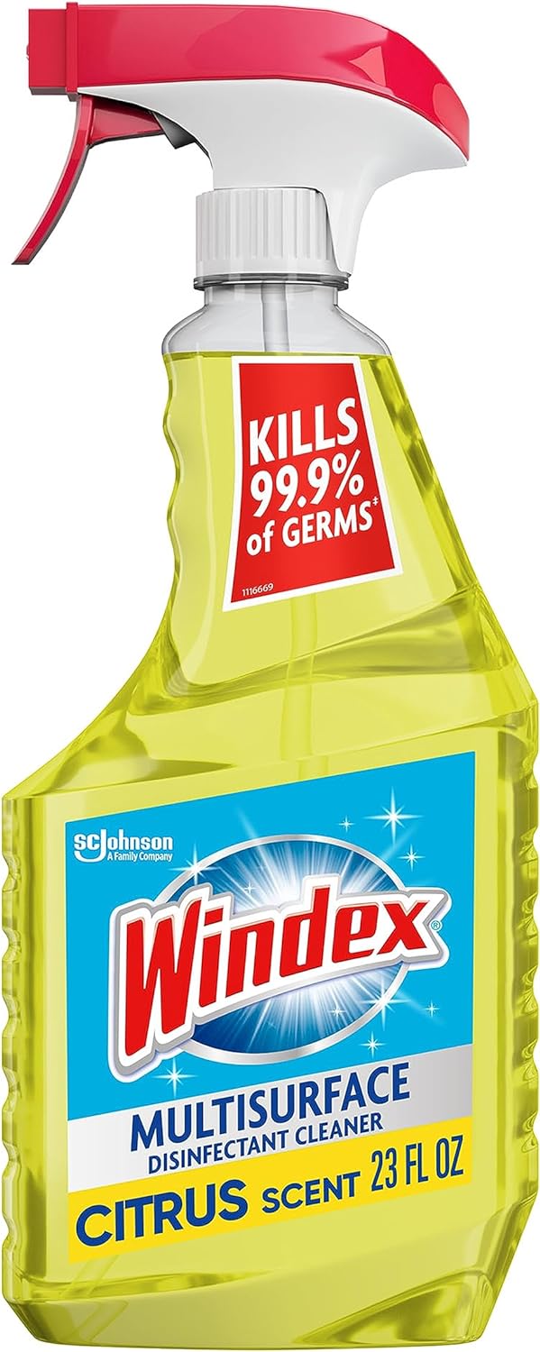 Windex Multipurpose Cleaner Disinfectant Spray Bottle, Fast Clean Surface Cleaner, Citrus Scent, 23 Fl oz