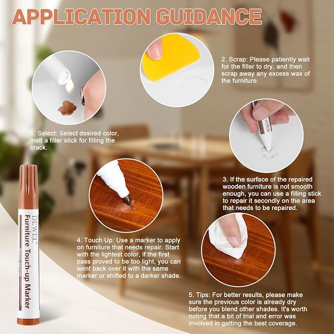 DEWEL Wood Furniture Markers & Filler Sticks Repair Kit, New Improved 18 Colors - Image 3