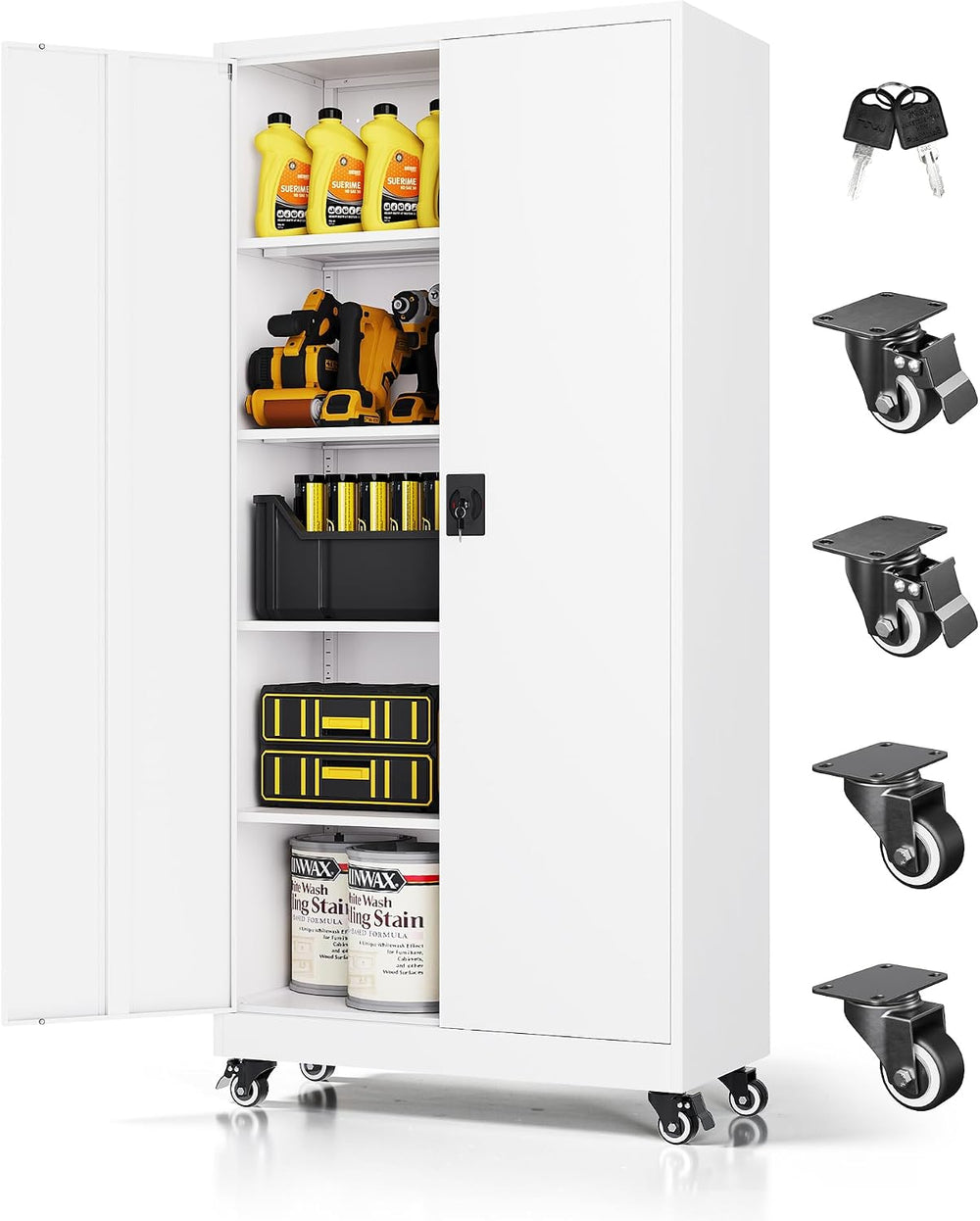 Metal Garage Storage Cabinet with Locking Doors and Adjustable Shelves, Wide ...