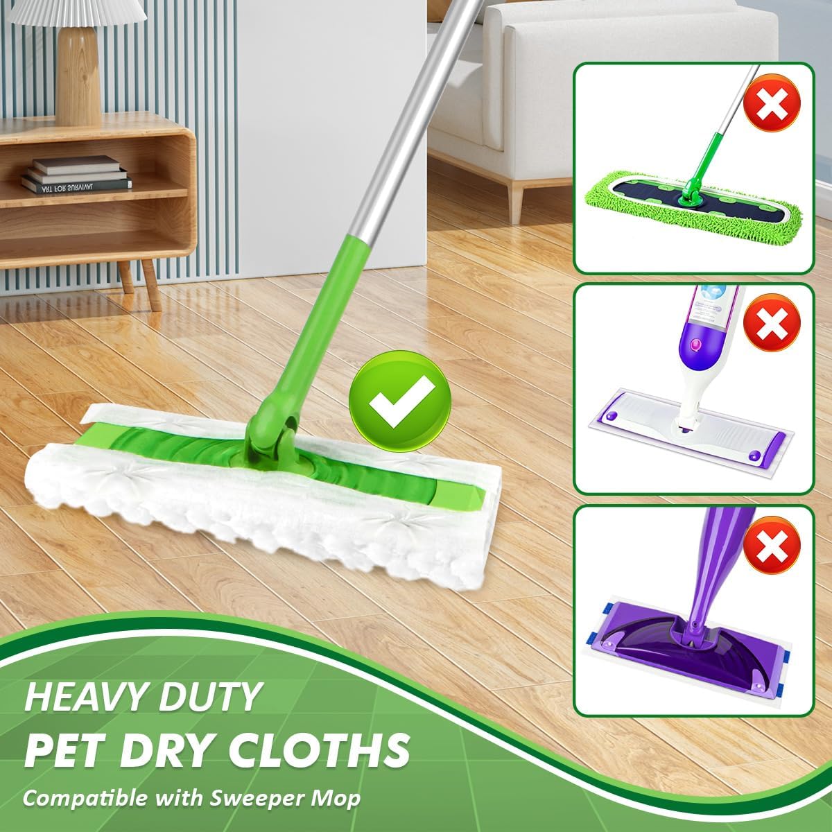 GLIMGLINT Heavy Duty Dry Sweeping Cloths Compatible with Swiffer Sweeper, Disposable Duster Mop Pads Refills for Floor Cleaning, Pet Hair, Dust and Dirt, Dry Cloths for Wood Floors, 100 Count