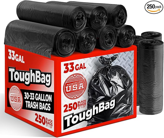 ToughBag 30-33 Gallon Trash Bags Heavy Duty, 32 x 38" Black Garbage Bags – 30+ by ToughBag