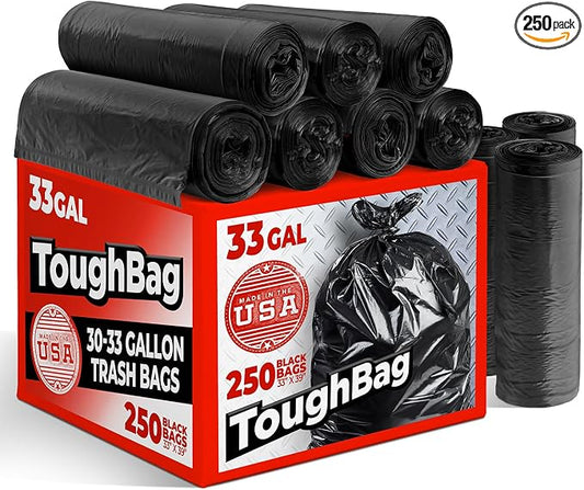 ToughBag 30-33 Gallon Trash Bags Heavy Duty, 32 x 38" Black Garbage Bags – 30+ by ToughBag