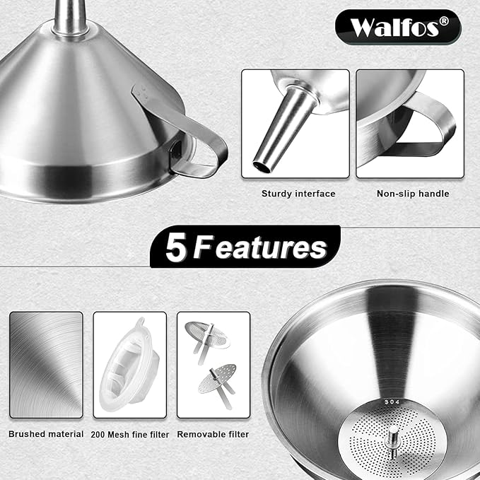 Stainless Steel Funnel, Walfos 6 Different Sizes of Kitchen funnels - Image 7