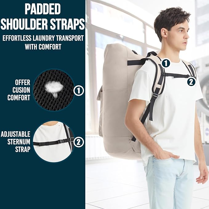 Laundry Bag With 4 Pockets，Laundry Bag With Shoulder Straps，Sturdy Laundry - Image 3