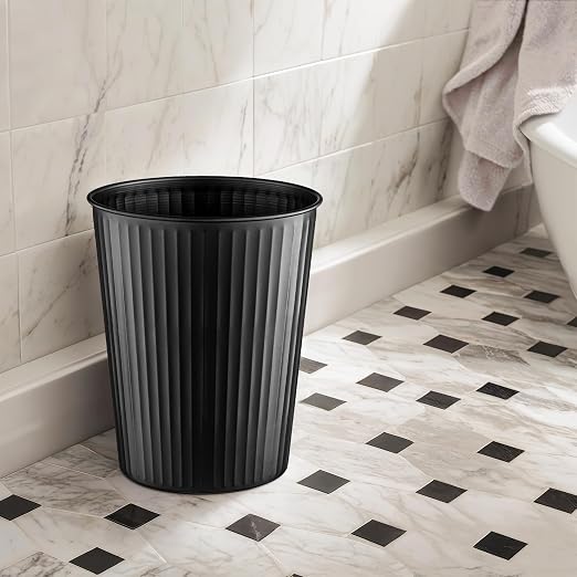 Monarch Abode Black Handcrafted Ridge Embossed Metal Wastebasket - Image 4