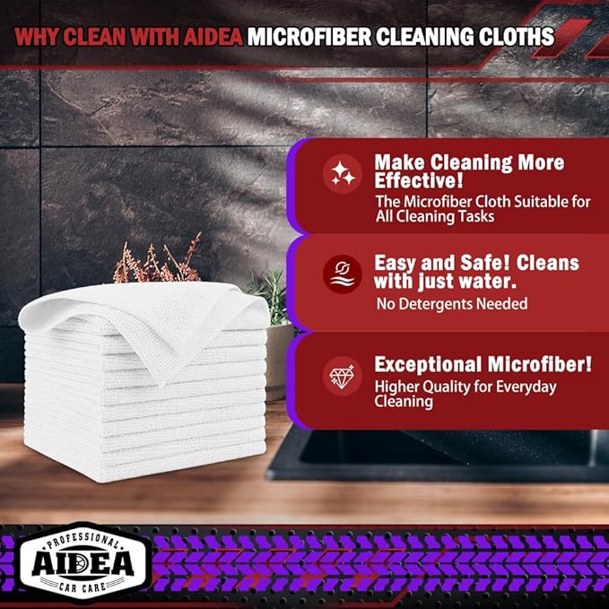 AIDEA Microfiber Cleaning Cloth White 10PK, Microfiber Towels - Image 2
