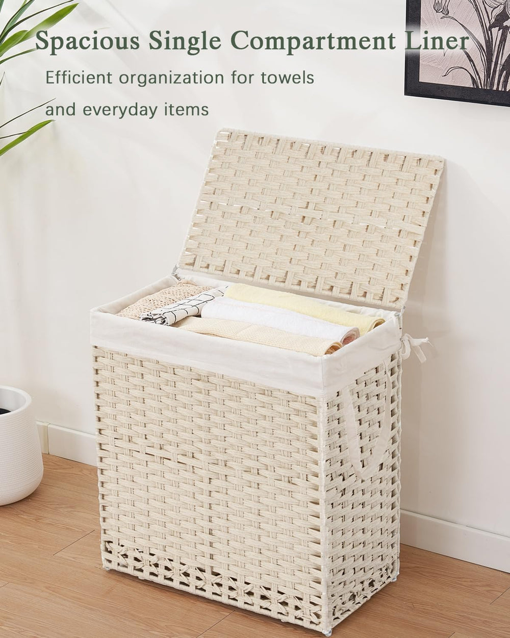 SETVSON Laundry Hamper with Lid PE Rattan Laundry Basket, Light Khaki