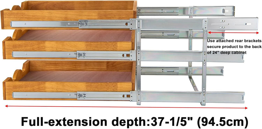 DINDON 3 Tier Pull Out Cabinet Organizer 11” W X21” D Slide Out Wood Drawer W...