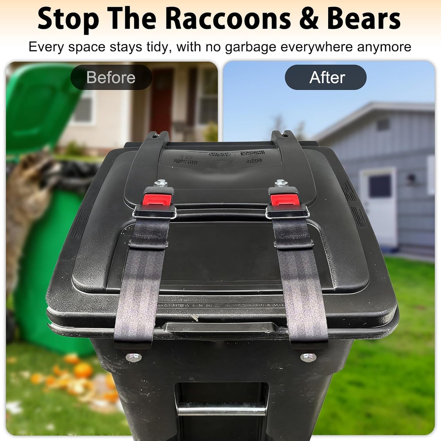 4pcs Trash Can Lock Wide-Width Nylon Tape Bear Proof Trash Can with Locking Lid, TrashCan Lock for Raccoon Animals Garbage Out Door