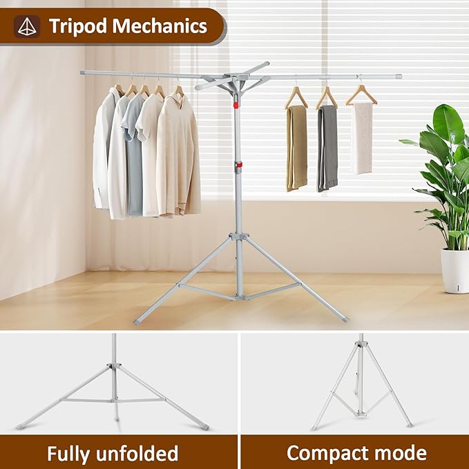 Tripod Drying Rack Height Adjustable, 2025 Upgraded Foldable Portable Standing - Image 7