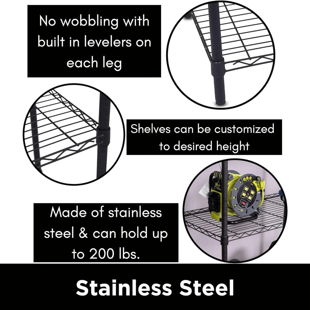 Internet's Best 4-Tier Wire Shelving | Flat Black | Heavy Duty Shelf | Wi...