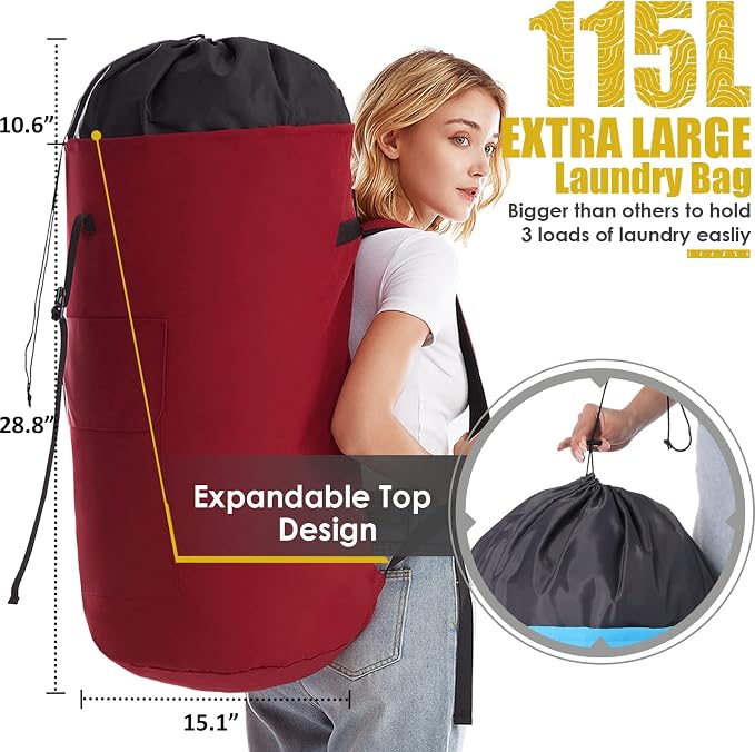 Extra Large Laundry Bag 115L, College Dorm Room essentials, Laundry Backpack Bag - Image 3