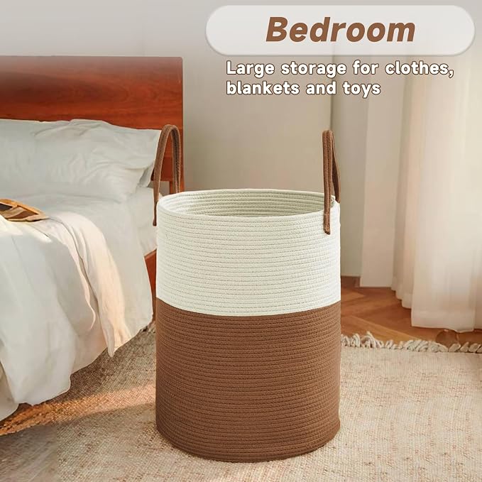 Large Woven Laundry Basket Hamper, 100L Cotton Rope Storage Bin - Image 4