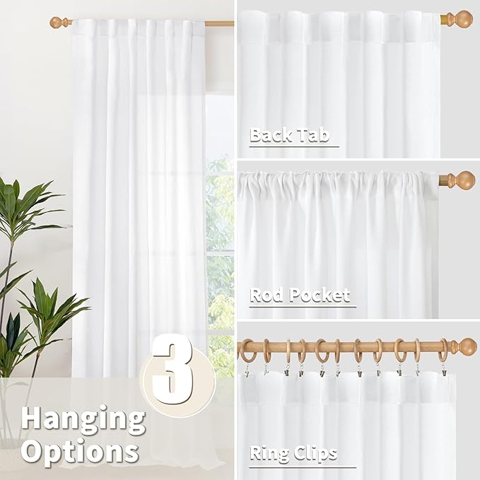 YoungsTex 84 Inch Length White Linen Curtains - Image 6