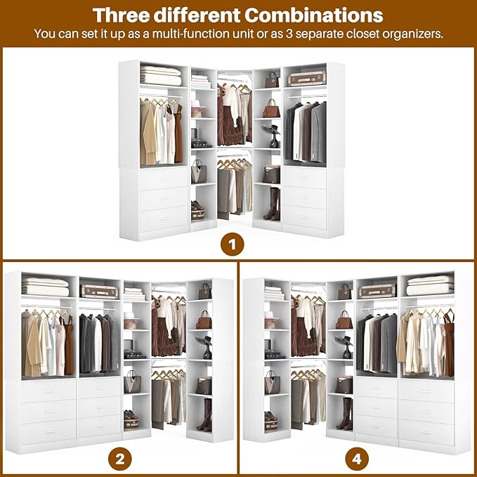 Corner Closet System with 6 Drawers, Closet Organizer System with 14 Shelves & - Image 5