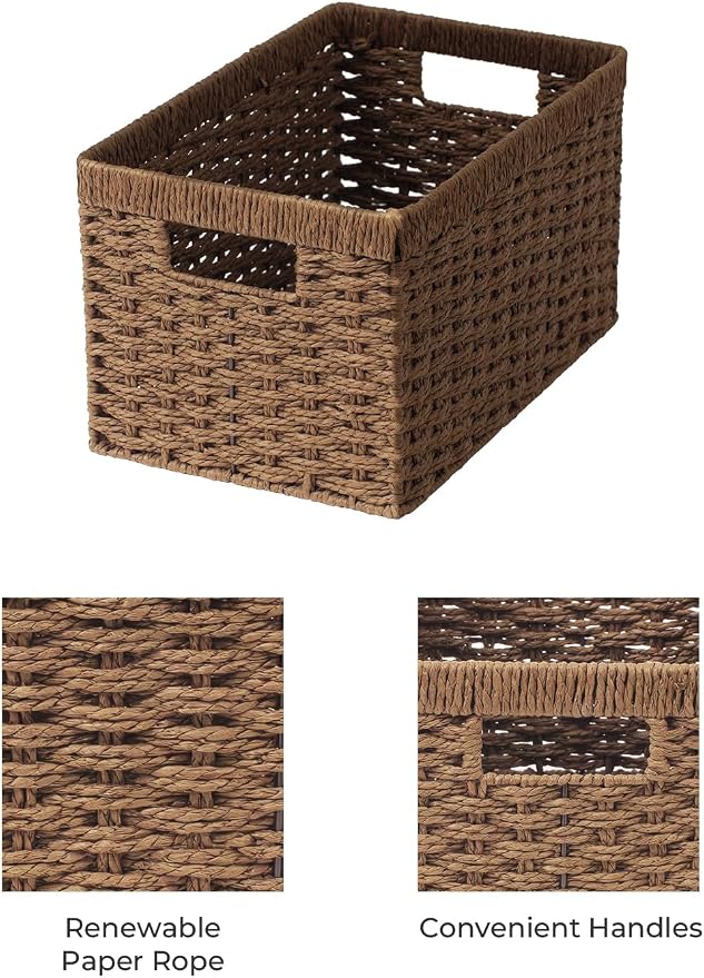 StorageWorks Round Paper Rope Storage Baskets, Rectangular Wicker Baskets - Image 3