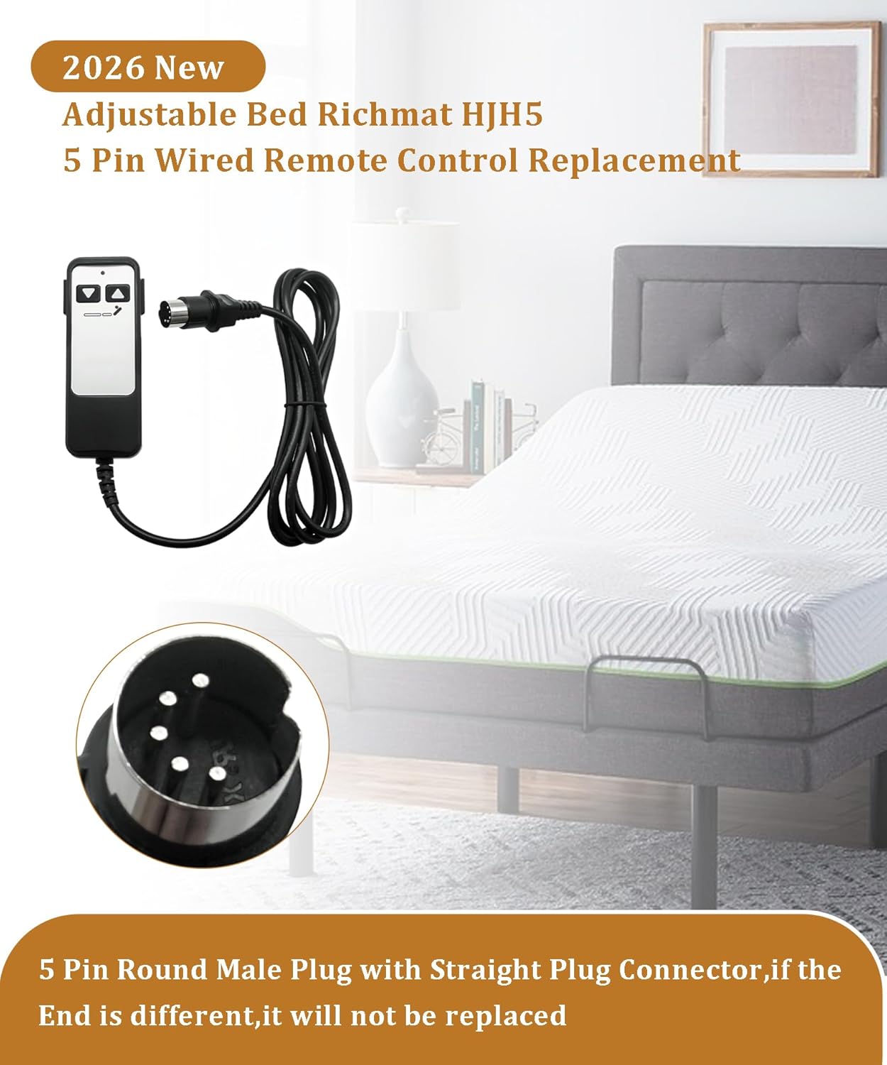 ‌5-Pin Adjustable Beds Wired Remote Control Fits for Matt,Firm 50 Series, Leggett & Platt Bas-X CF, and Richmat HJH5 Models‌