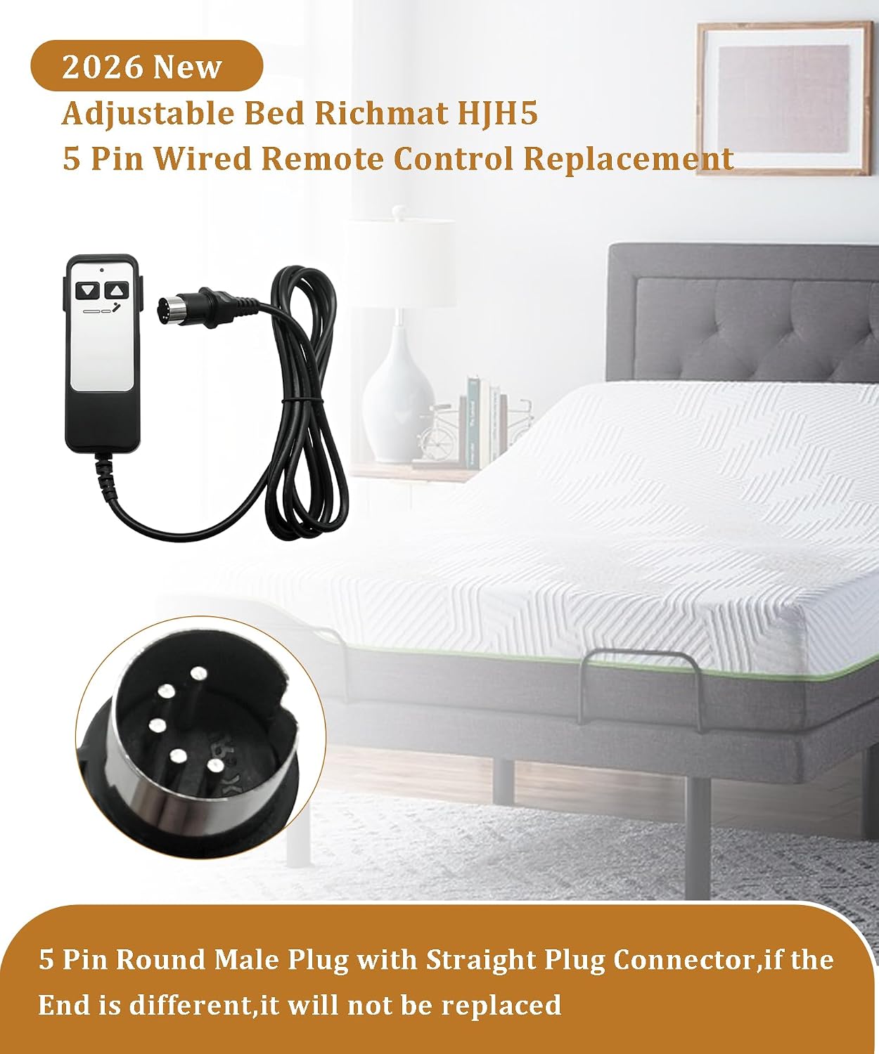 ‌5-Pin Adjustable Beds Wired Remote Control Fits for Matt,Firm 50 Series, Leggett & Platt Bas-X CF, and Richmat HJH5 Models‌