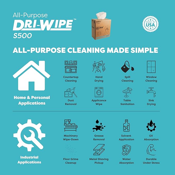 Dri-Wipe S500 by SMPLY Brands – All-Purpose Disposable Wipes, 10 Boxes of 176 - Image 5