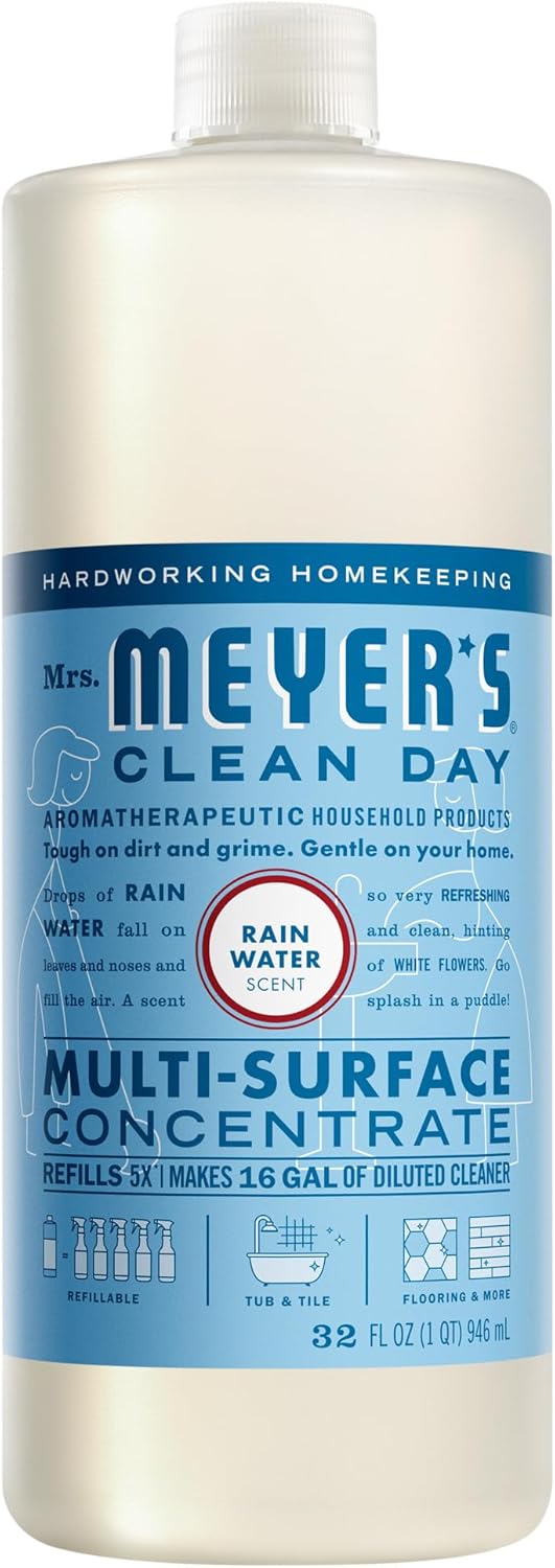 MRS. MEYER'S CLEAN DAY Multi-Surface Cleaner Concentrate, Rain Water, 32 oz | Dilute with Water for Powerful Cleaner, Makes Up to 16 Gallons per Bottle, Removes Dirt and Freshens Surfaces