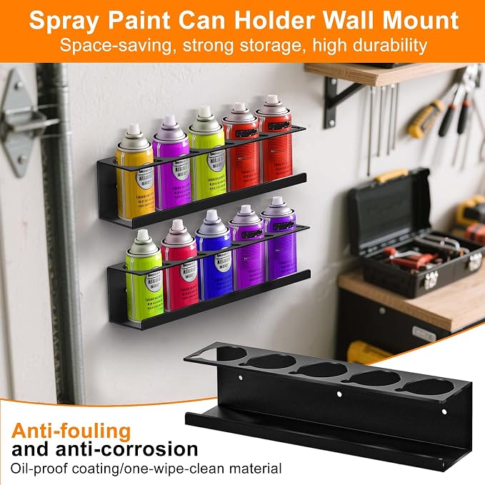 Wall-Mounted Spray Can Holder Rack Organize, 4 Pack Black Steel Aerosol Can - Image 4