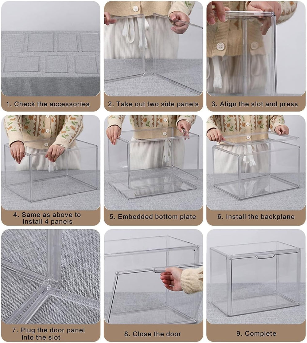 GUDEMAY Clear Stackable Plastic Storage Bins with Magnetic Lid, Dustproof Boo...