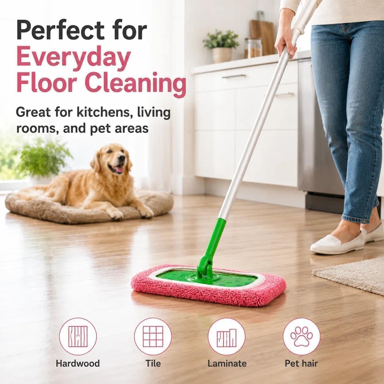 4PC Reusable Microfiber Mop Pads for Swiffer Sweeper, Washable Coral Fleece Floor Cleaning Replacement, Dual-Sided Wet & Dry Mop Cloths for Hardwood, Tile, Laminate & Pet Hair