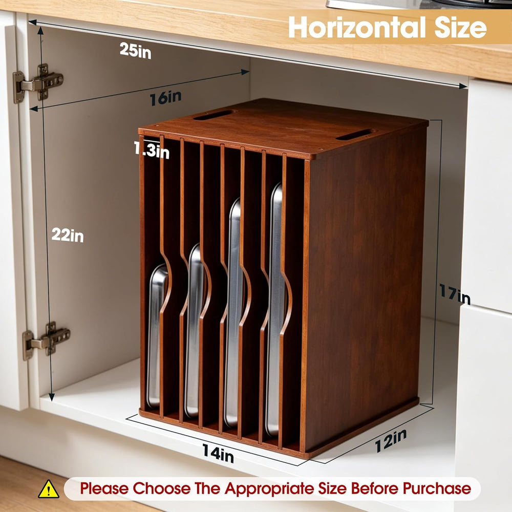 8-Tier Baking Sheet Organizer for Cabinet, 17 x 12 x 14 in Wooden Tray Divide...