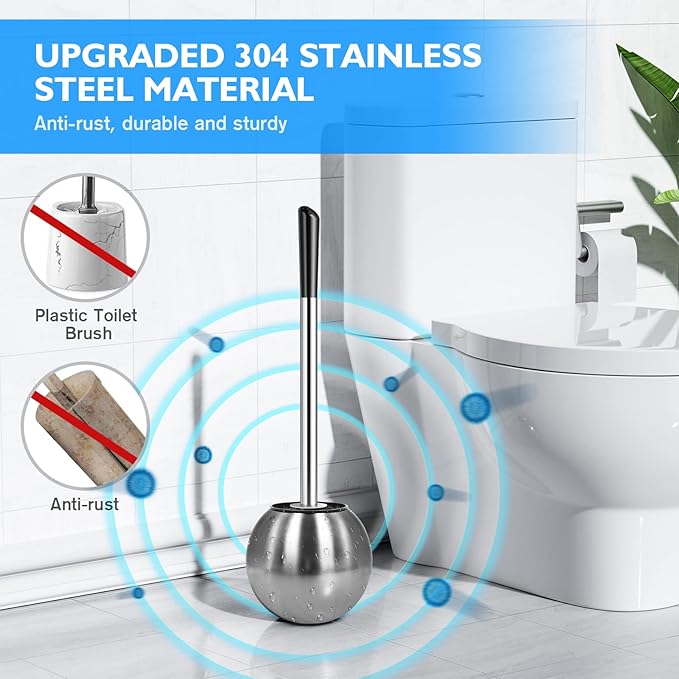 Toilet Brush and Holder 2 Pack, 304 Stainless Steel Toilet Brush - Image 2