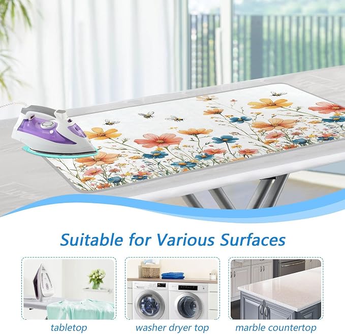 Yellow Wildflower Bees White Ironing Mat - Image 5