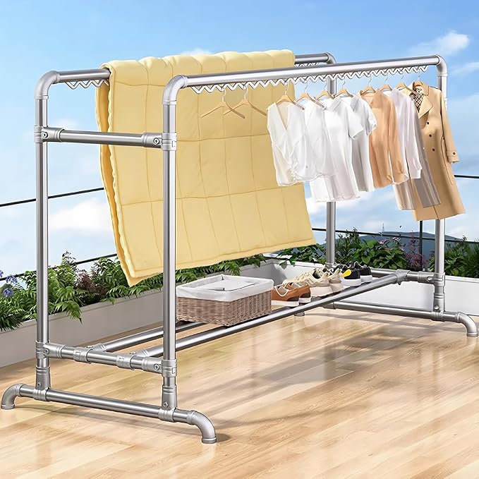 Clothes Drying Rack with Windproof Hooks, 63 inch Drying Rack Clothing Indoor by DeliveringAesthetics