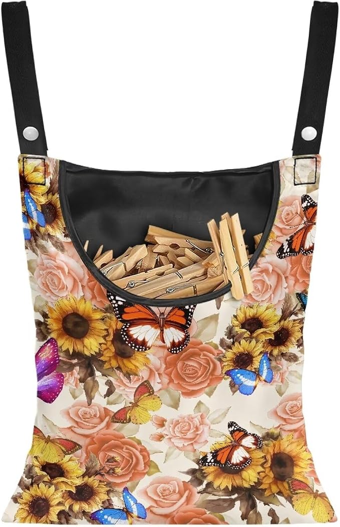 Butterfly Clothespin Bag with Hanging Sunflowers Rose Hook Waterproof Clothes by CREAMIC