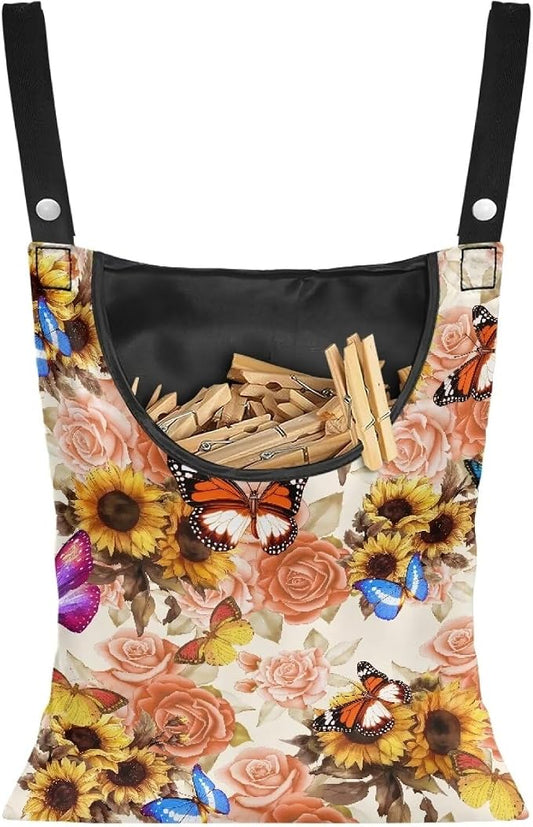 Butterfly Clothespin Bag with Hanging Sunflowers Rose Hook Waterproof Clothes by CREAMIC