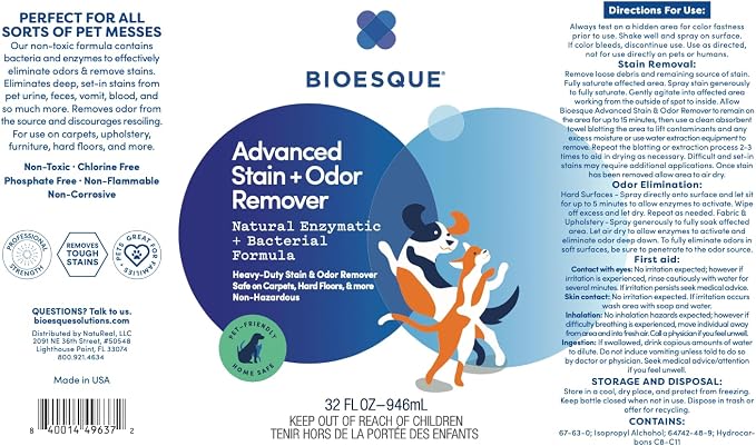 Bioesque Advanced Stain + Odor Remover, Pet-Friendly Natural Enzymatic & - Image 7