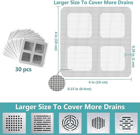 30pcs Disposable Shower Drain Hair Catcher Screen Sticker 4" X 4" Square Floor - Image 2
