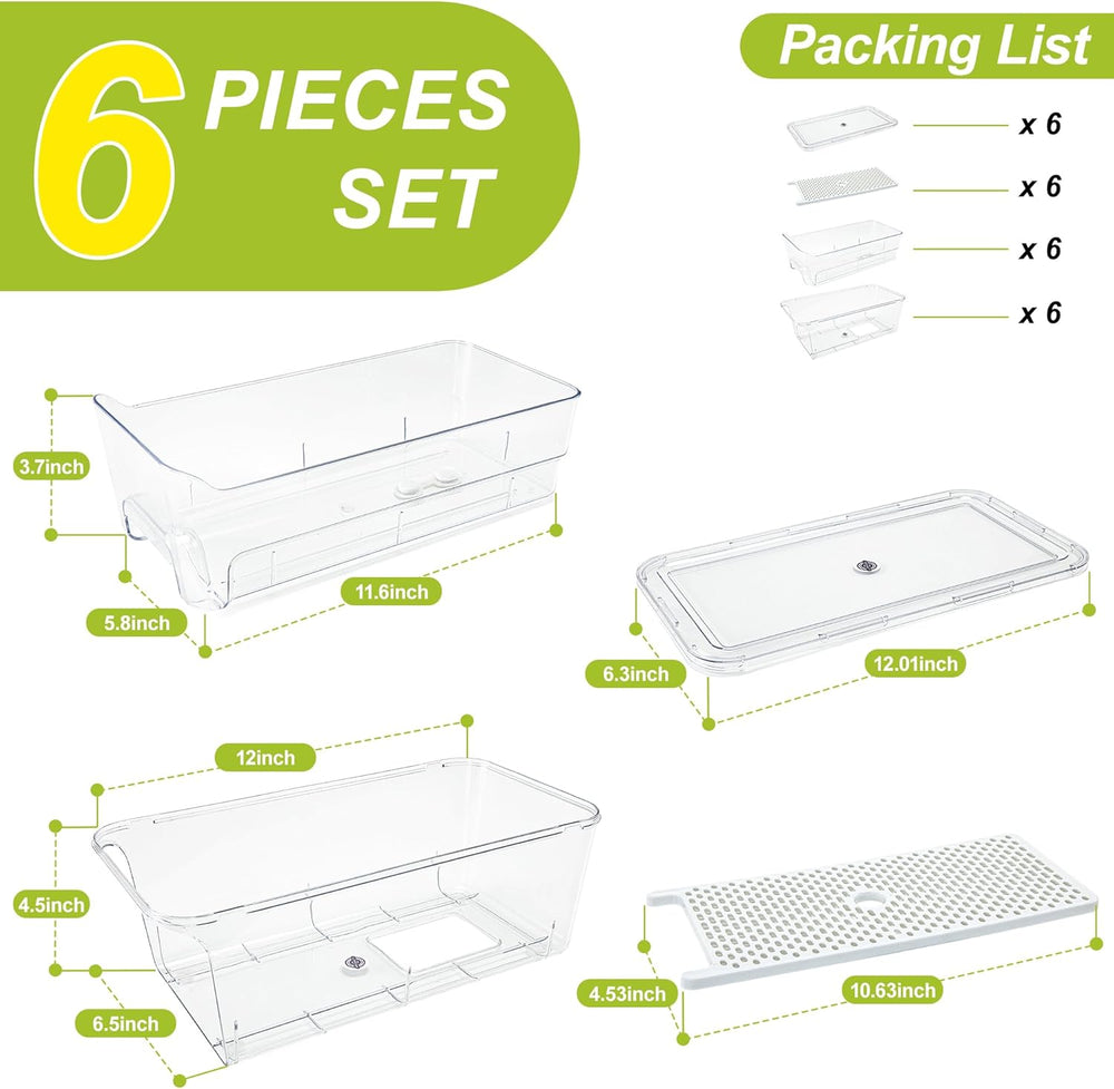 6-Pack Fridge Drawer Organizer, Pull-out Stackable Refrigerator Organizers an...