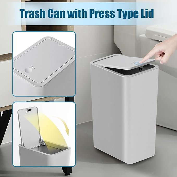 TIPGO Bathroom Trash Can with Lid, 10 Liter/ 2.6 Gallon Slim Garbage Can - Image 4