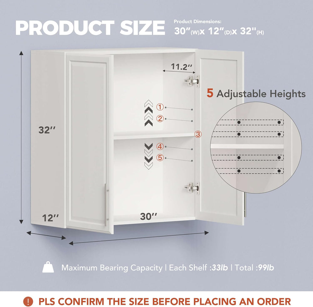 Furnaza 30" W Wall Cabinets for Laundry Room with Adjustable Shelf