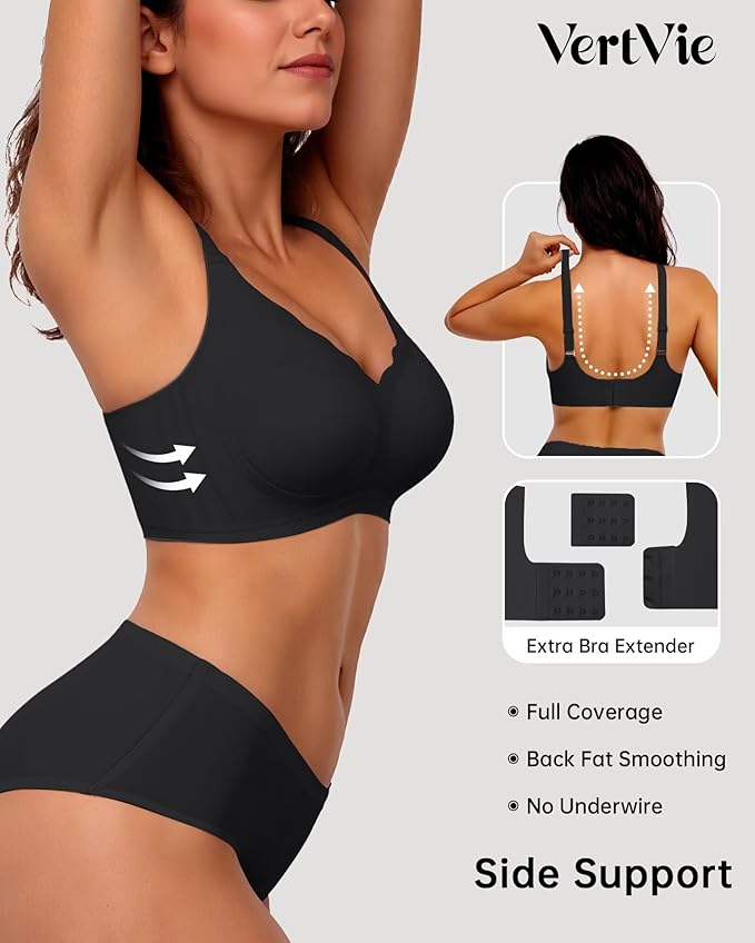 Vertvie Womens Seamless Bras No Underwire Supportive Wireless Push Up Full - Image 3