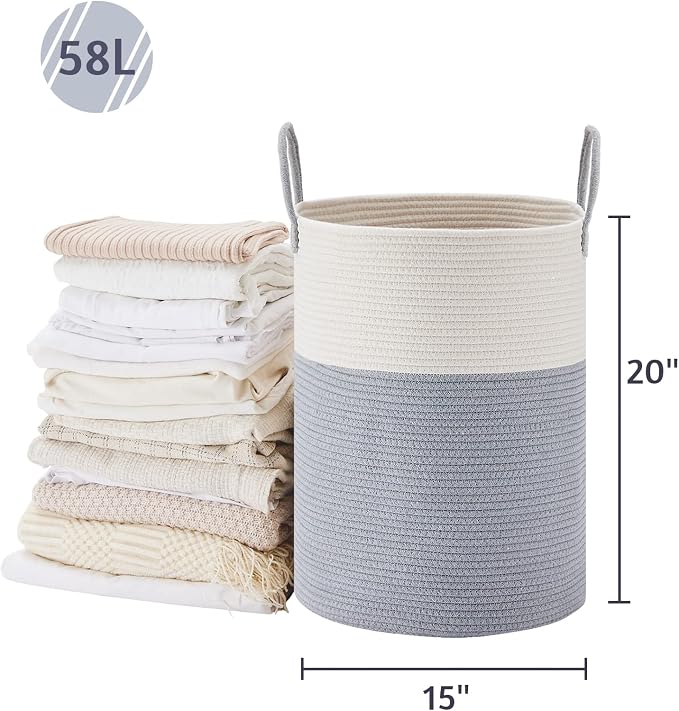 VIPOSCO Large Laundry Hamper, Tall Woven Rope Storage Basket - Image 5