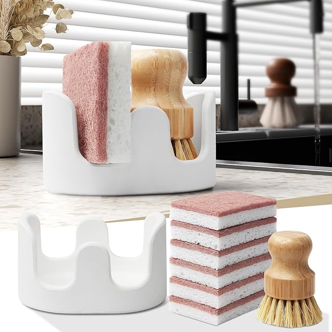 Double Sponge Holder, Water-Absorbing Stone Dish Sponge Caddy by SlowSLog