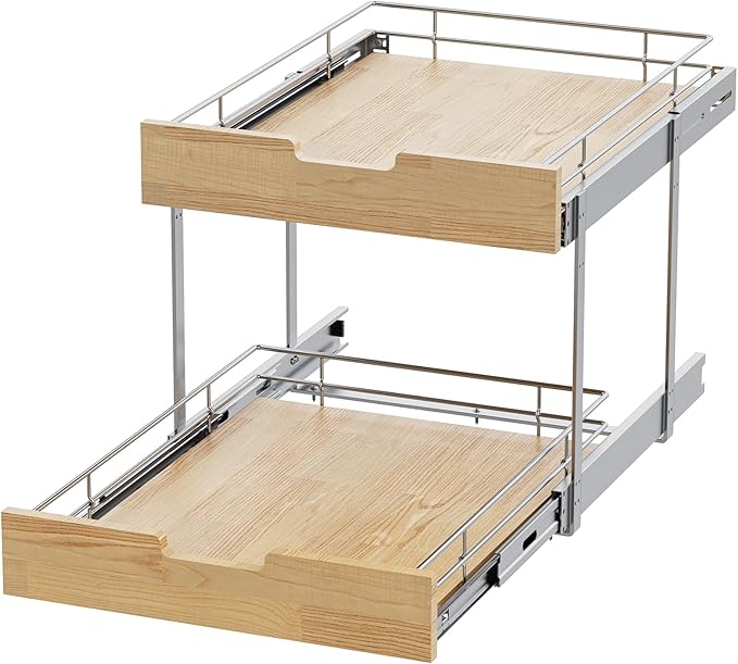 Pull Out Cabinet Organizer, Heavy-Duty Slide Out Shelf, Wood and Wire Basket - Image 7