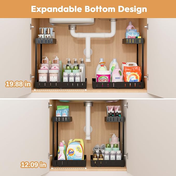 REALINN Under Sink Organizer, 2 Tier Expandable Under Cabinet Organizer - Image 3