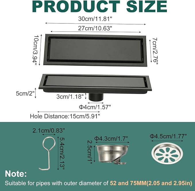 uxcell Rectangular Shower Drain, Brushed 304 Stainless Steel Odor-Proof Floor - Image 2