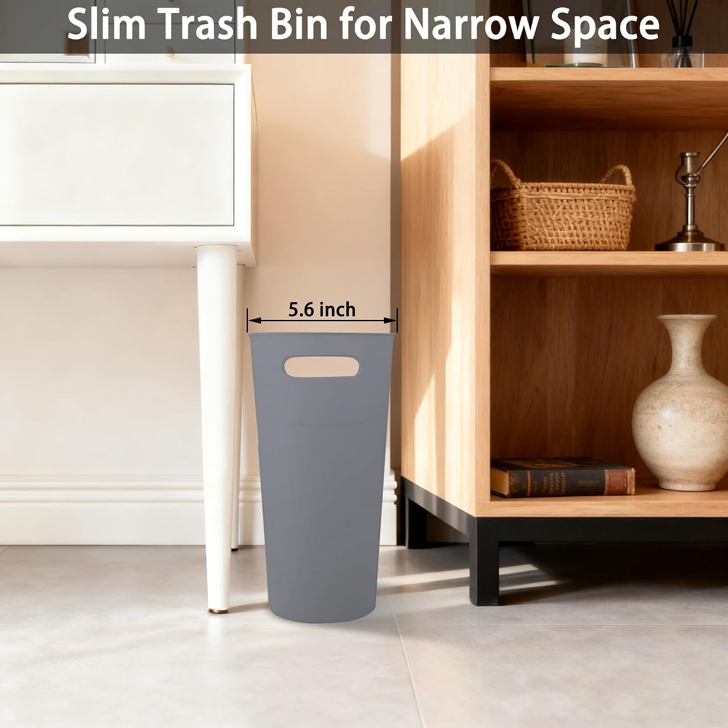 3 Pack Bathroom Trash Can, 3.2 Gallon Slim Waste Basket, Plastic Bathroom Wastebasket Slim Garbage Can for Narrow Spaces Bathroom Bedroom Kitchen Office at Home, Grey