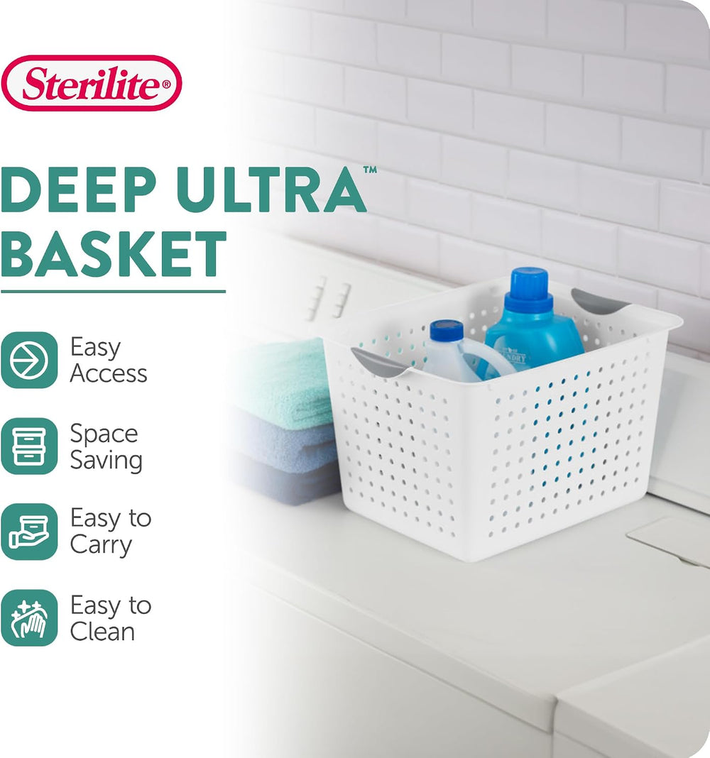 Sterilite Deep Ultra Basket, Open Top Plastic Storage Organizer, 18-Pack