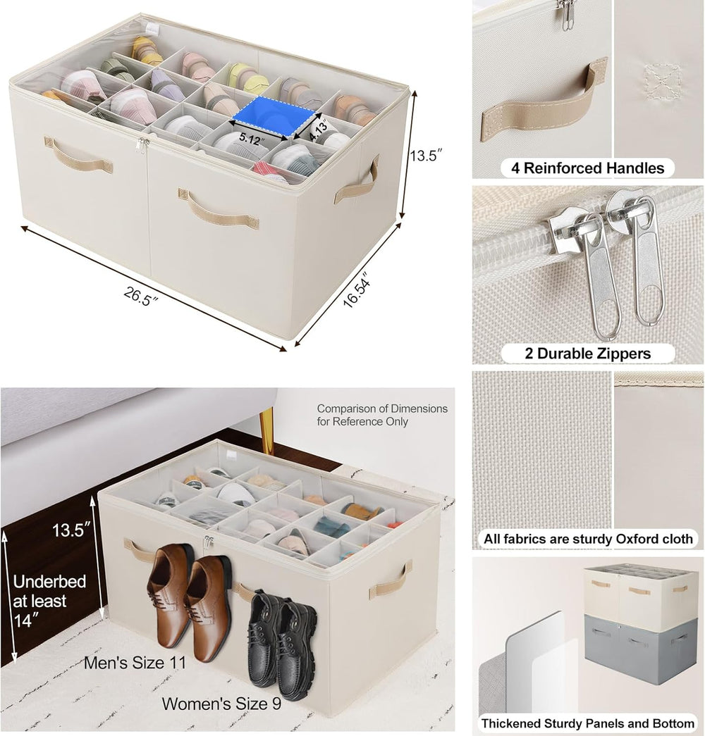 TOPIA HOME Shoe Organizer for Closet, Foldable Shoe Box with Adjustable Divid...