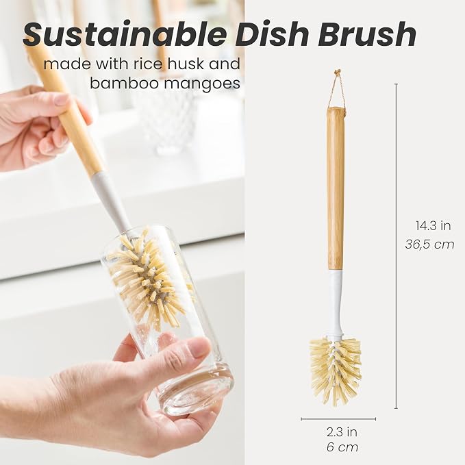 Vigar Zeroline 13.9" Long Bamboo Dish Brush, Ideal Dish Brush - Image 2