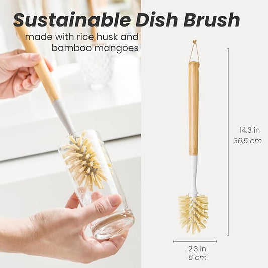 Vigar Zeroline 13.9" Long Bamboo Dish Brush, Ideal Dish Brush - Image 2