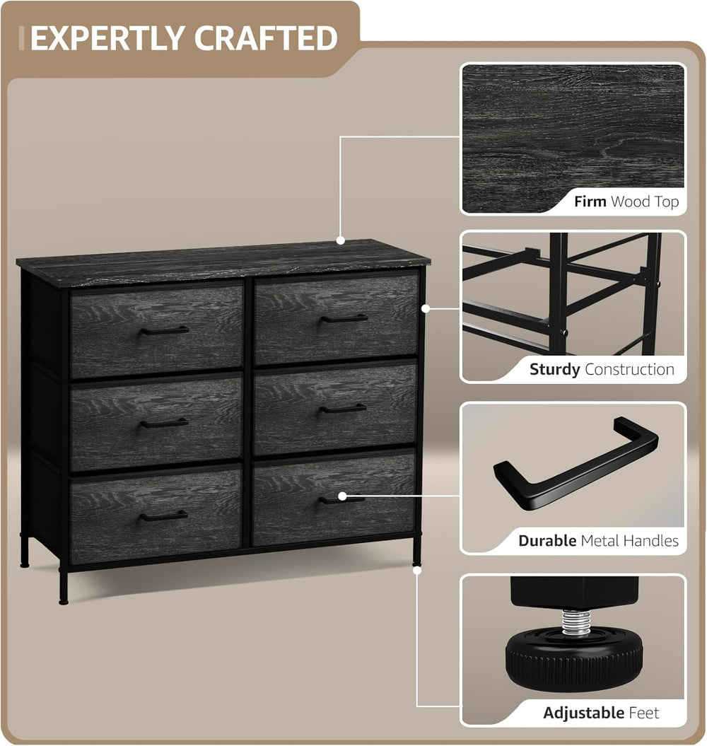 Sorbus Dresser for Bedroom, Wood Top (6 Drawer, Gray Wood)